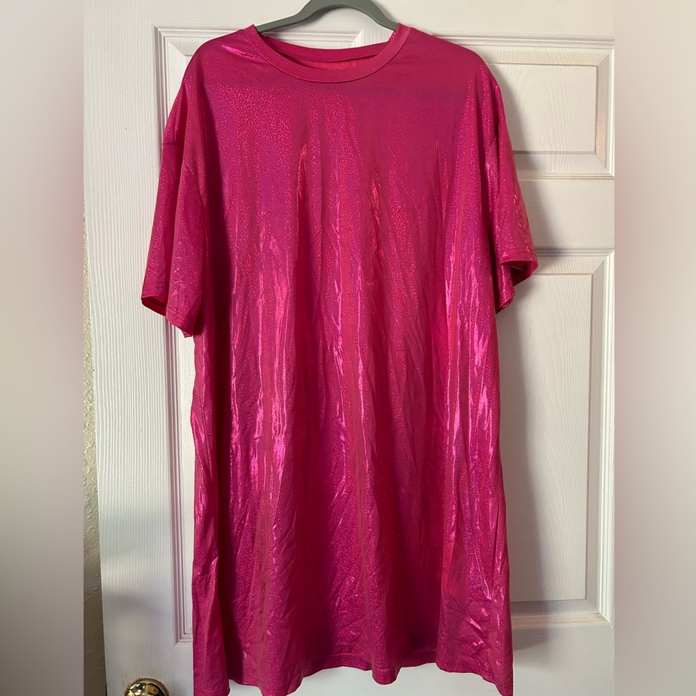 Shiny Pink T-Shirt Dress
